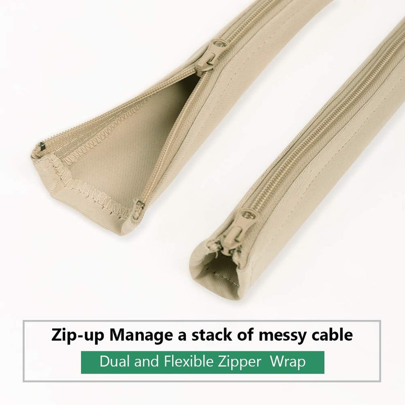 StangH Flexible Cable Management Sleeve with Zipper - Extendable Cord Organizer System Wrap Wire Cable Cover Sleeve Holder, Keep Home & Office Clean Safe Protector for TV/Media, Beige, 39 Inches, 2 Pcs - Image 3